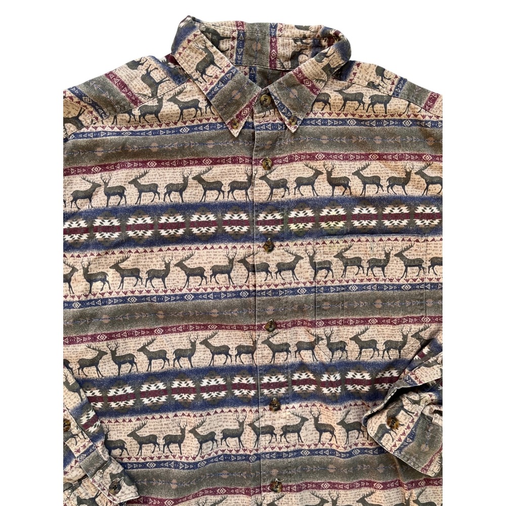 Vintage Woolrich Deer Print Hunting Aztec Button Down‎ Shirt Mens XL Outdoors